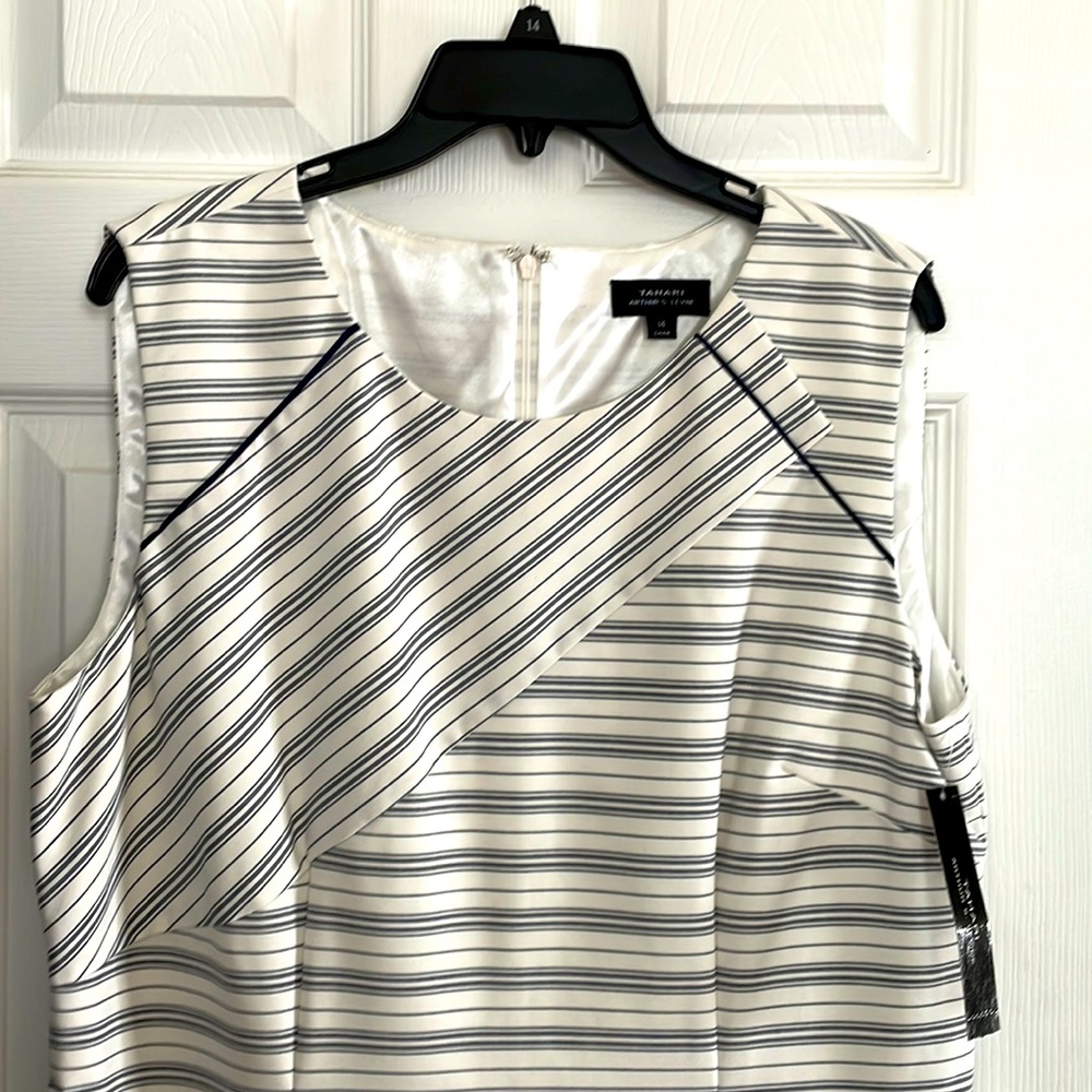 Tahari by Arthur S. Levine - ivory & blue striped dress, size 14